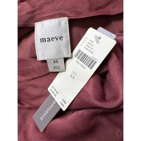 NWT Size XS - Maeve Asymmetrical Tie-Waist Satin Midi Dress (NWT US$178) - Picture 6 of 16